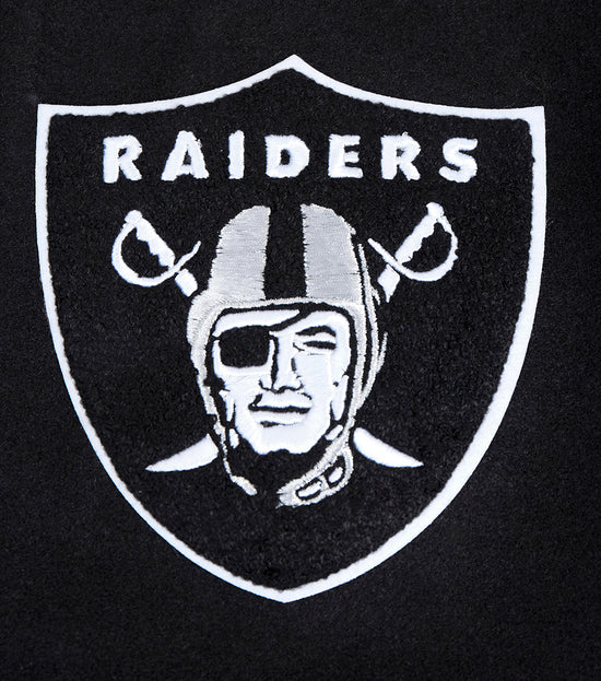 PRO STANDARD MEN'S NFL LAS VEGAS RAIDERS SCRIPT TAIL RIB WOOL BLACK/GREY VARSITY JACKET